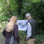 People looking at the information boards.