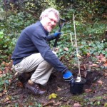 Committee member Nigel Duncan is ready to plant an elm sapling.